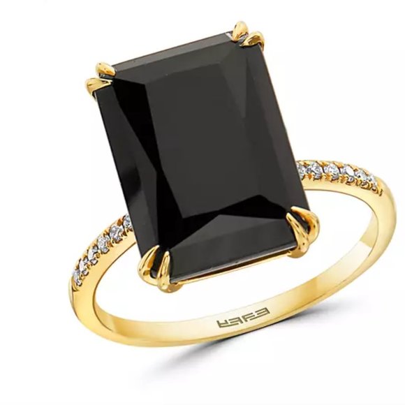 EFFY 1/10 ct. t.w. Diamond and 6.95 ct. t.w. Onyx Ring in 14K Yellow Gold - Picture 1 of 3